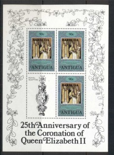 Barbuda-1978-QEII-Coronation-25th-Anniversary-90c-sheetlet-MUH