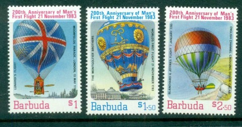 Barbuda-1983-First-Manned-Balloon-Flight-Bicentenary-MUH