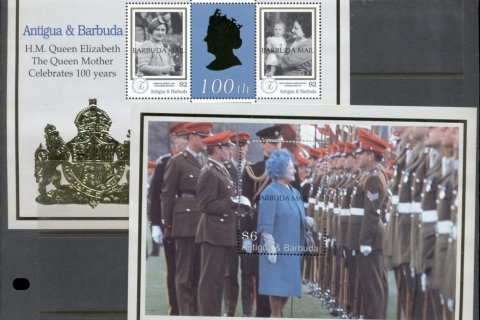 Barbuda-1999 Queen Mother 100th Birthday gold foil embossed 2xMS