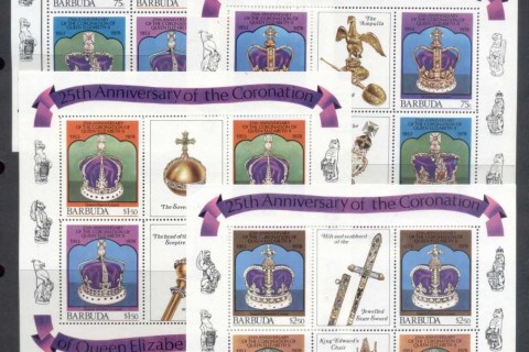 Barbuda-1978-QEII-Coronation-25th-Anniversary-4xsheetlet-MUH