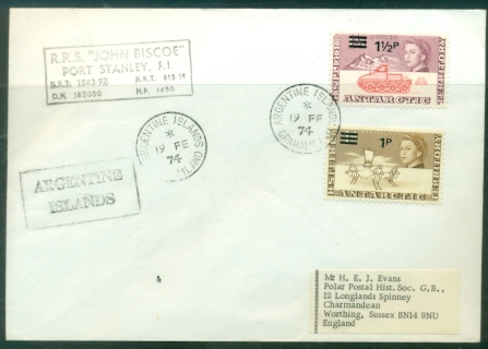 BAT-1974-Surcharged-1½p-Muskeg-1p-Manhauling-RRS-John-Biscoe-to-UK-cover