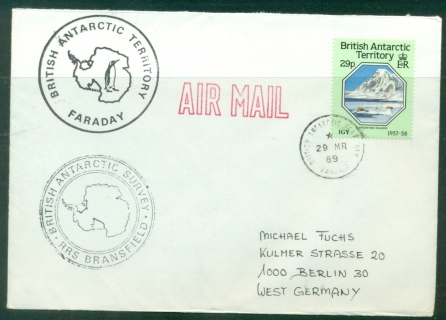 BAT-1989-Argentine-Islands-29p-Faraday-RRS-Bransfield-to-Germany-cover