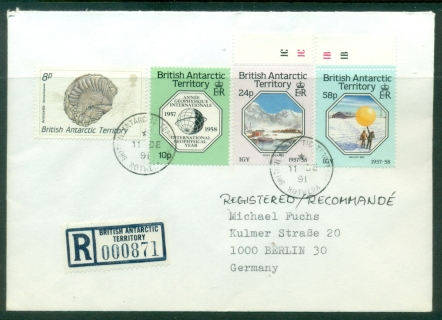 BAT-1991-Ammonite-8p-International-Geophysical-Year-102458p-Rothera-Registered-to-Germany-cover