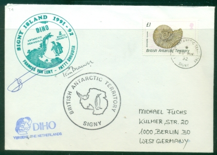 BAT-1992-Fossil-1-DIHO-Frances-Van-Lent-Signy-to-Germany-cover BAT-1992-Fossil-1-DIHO-Frances-Van-Lent-Signy-to-Germany-cover