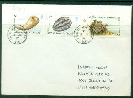 BAT-1992-Fossils-14p-Lichen-29p-Signy-to-Germany-cover BAT-1992-Fossils-14p-Lichen-29p-Signy-to-Germany-cover
