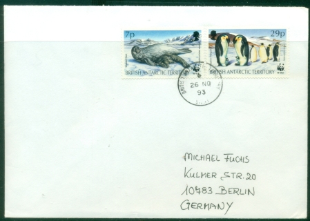 BAT-1993-WWF-Seals-Penguins-7-29p-Signy-to-Germany-cover BAT-1993-WWF-Seals-Penguins-7-29p-Signy-to-Germany-cover