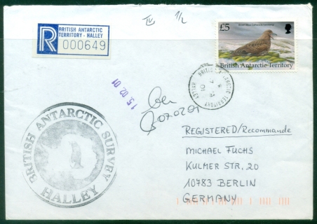 BAT-2001-Birds-Brown-Skua-5-Registered-Halley-to-Germany-cover BAT-2001-Birds-Brown-Skua-5-Registered-Halley-to-Germany-cover
