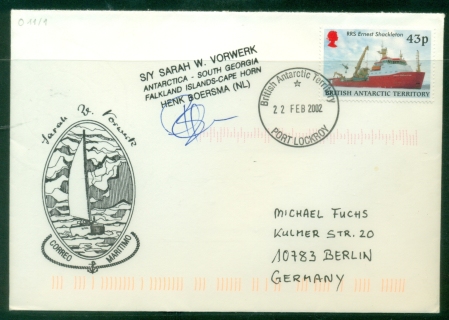 BAT-2002-Survey-Ships-43p-Ernest-Shackleton-SY-Sarah-W-Vorwerk-Port-Lockroy-to-Germany-cover BAT-2002-Survey-Ships-43p-Ernest-Shackleton-SY-Sarah-W-Vorwerk-Port-Lockroy-to-Germany-cover