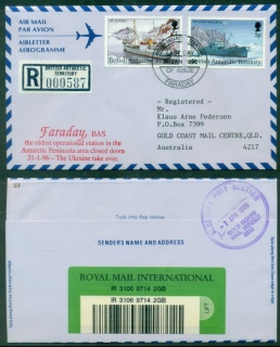 BAT-1996-Research-Ships-1-5p-Aerogramme-Registered-Faraday-to-Australia-LDI