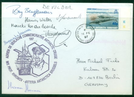 BAT-1997-Whales-40p-Crew-Signed-MS-Prof-Khromov-Port-Lockroy-to-Germany-cover