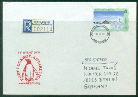 BAT-2011-Bases-Postmarks-5-Port-Registered-UKAHT-orgLockroy-to-German-cover