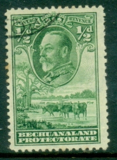 Bechuanaland-Protectorate-1932-KGV-Cattle-Baobab-Tree-½d-FU