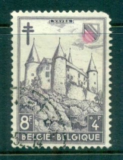 Belgium-1951-Veves-Castle-8fr-4f-short-corner-TR-FU-lot83519