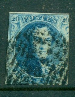 Belgium-1851-20c-blue-King-Leopold-I-Wmk-Unframed-Ls4