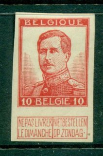 Belgium-1912-13-10c-King-Albert-1-Larger-head-IMPERF-MH-Lot27135