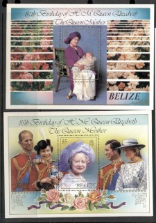 Belize-1985-Queen-Mother-85th-Birthday-2x-MS-MUH