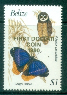 Belize-1990-Birds-Butterflies-Opt-First-Dollar-Coin-MUH