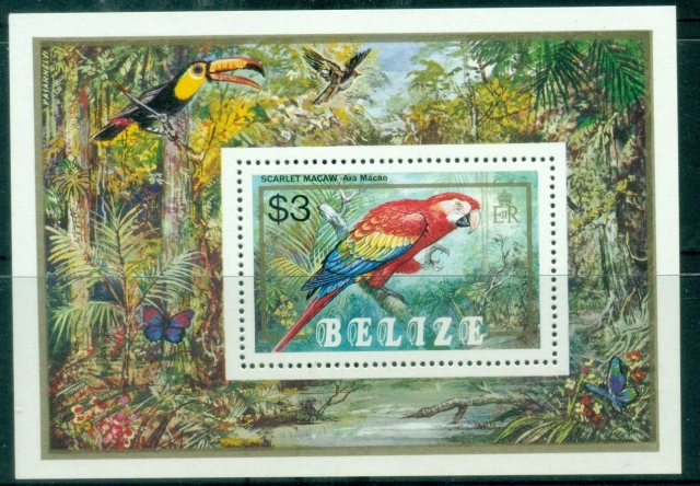 Belize-1984-Birds-Parrots-MS-MUH
