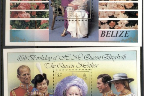 Belize-1985-Queen-Mother-85th-Birthday-2x-MS-MUH