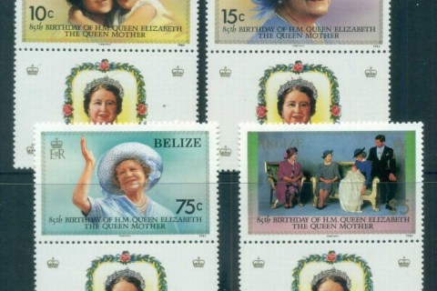 Belize-1985-Queen-Mother-85th-Birthday-labels-MLH-lot80876