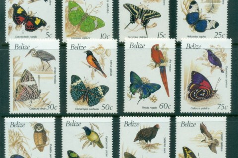 Belize-1990-Birds-Butterflies-MUH