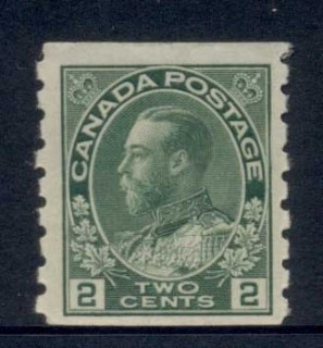 Canada-1912-24-KGV-Admiral-2c-green-coil-perf-8-vert-MLH