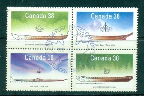 Canada-1989-Canoes-Blk-4-FDI-CTO-lot67764