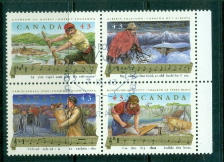 Canada-1993-Folk-Songs-Blk-4-FDI-CTO-lot67751