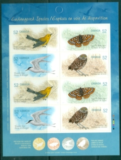 Canada-2008-Endangered-Species-Self-Adhesive-Birds-Insects-booklet-MUH