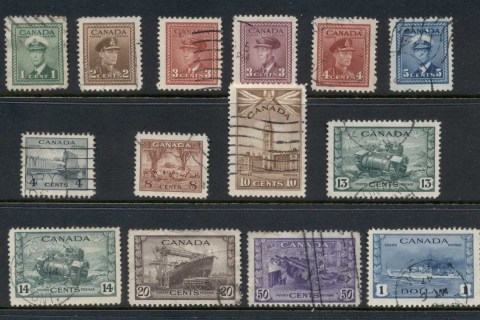 Canada-1942-43-KGVI-Pictorials-faults-FU