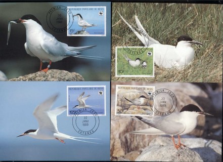 Benin 1989 WWF Roseate tern 4xMaxicard