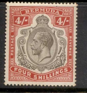 Bermuda-1910-1925-4-carmine-black-KGV-Head-Wmk-Crown-CA-tones-MLH