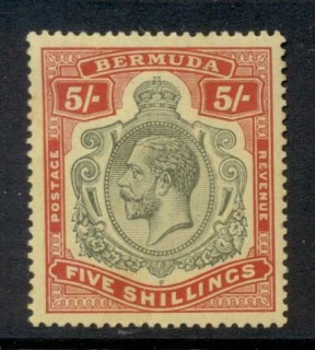 Bermuda-1910-1925-5-Red-green-on-yellow-KGV-Head-Wmk-Crown-CA-tones-MLH