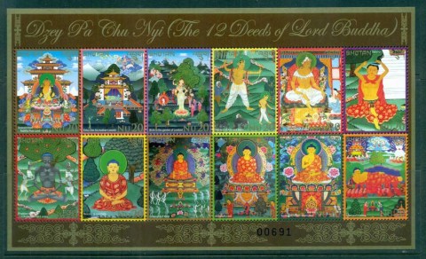 Bhutan-2014-Twelve-Deeds-of-Lord-Buddha-MS-MUH-lot82990