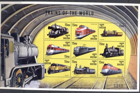 Bhutan-1999-Trains-of-the-World-1-sheetlet-MUH