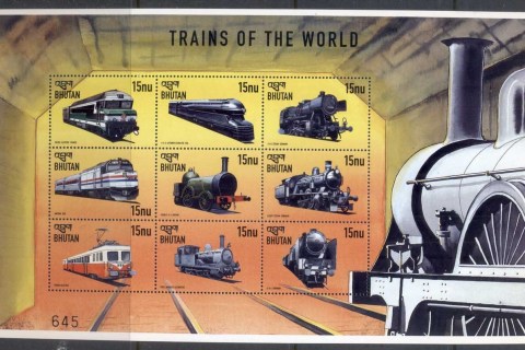 Bhutan-1999-Trains-of-the-World-2-sheetlet-MUH