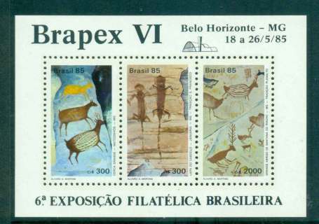 Brazil-1985-BRAPEX-VI-Stam-Ex-jpg-Cave-Paintings-MS-MUH-Lot47077