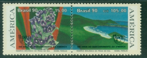 Brazil-1990-America-The-500th-Anniversary-of-the-Discovery-of-America-by-Columbus-Praia-do-Sul-Nature-Reserve-MUH