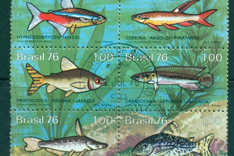 Brazil-1976-Fresh-Water-Fish-Blk-6-CTO-lot36509