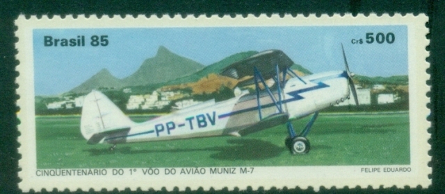 Brazil-1985-The-50th-Anniversary-of-the-Muniz-M-7-Biplanes-Maiden-Flight-MUH