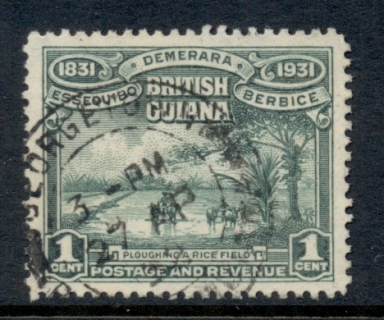 British-Guiana-1931-KGV-Pictorial-Plowing-Rice-Field-1c-FU