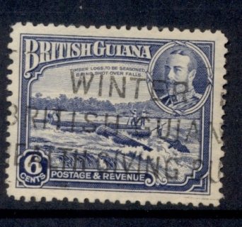 British-Guiana-1934-KGV-Pictorial-Shooting-Logs-over-Falls-6c-FU