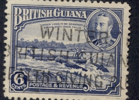 British-Guiana-1934-KGV-Pictorial-Shooting-Logs-over-Falls-6c-FU