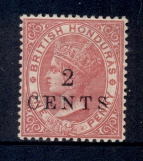 British-Honduras-1888-2c-on-1d-rose-QV-Portrait-Wmk-Crown-CA-MHH