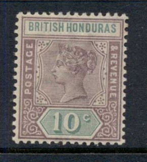 British-Honduras-1891-98-10c-dull-purple-green-QV-Portrait-Wmk-Crown-CA-MLH