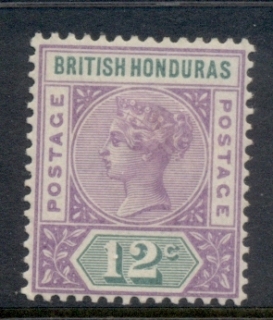 British-Honduras-1891-98-12c-violet-green-QV-Portrait-Wmk-Crown-CA-MLH