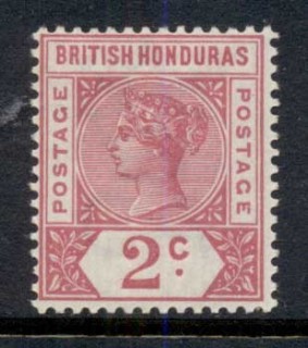 British-Honduras-1891-98-2c-carmine-rose-QV-Portrait-Wmk-Crown-CA-MLH