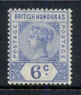 British-Honduras-1891-98-6c-Ultramarine-QV-Portrait-Wmk-Crown-CA-MLH