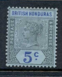 British-Honduras-1899-1901-5c-grey-black-Ultramarine-on-blue-QV-Portrait-Wmk-Crown-CA-crease-MH