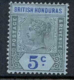 British-Honduras-1899-1901-5c-grey-black-Ultramarine-on-blue-QV-Portrait-Wmk-Crown-CA-crease-MH
